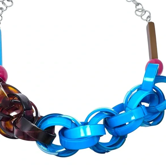 Rare Zenzii designer blue Acrylic chain statement necklace - Picture 5 of 6